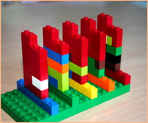 a whole workweek as lego columns on a green plate